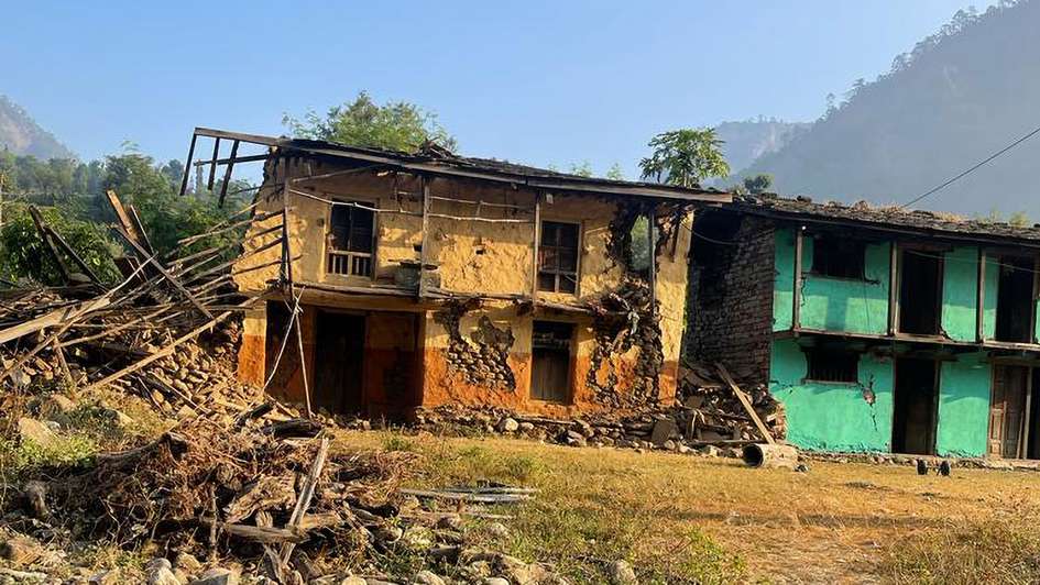 Destroyed homes after the earthquake in Nepal in 2023.