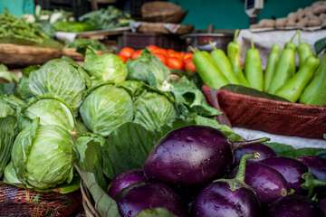 Gemüse an einem Marktstand in Indien