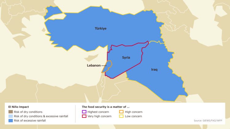 Map: El Niño could bring heavy rainfall to the Middle East.