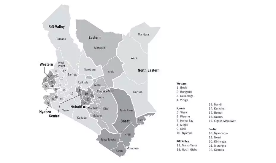 Map of Kenya's regions and counties Map of Kenya's regions and counties