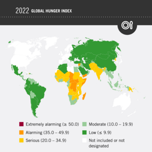 GHI 2022: world map depicting the hunger situation