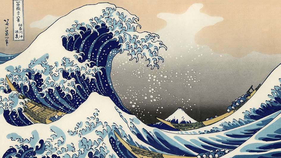 "The Great Wave off Kanagawa", a famous colour woodcut by the Japanese artist Katsushika Hokusai (1760-1849).