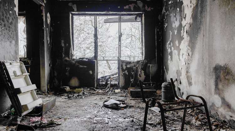 Photograph from inside a destroyed house in Ternopil, western Ukraine