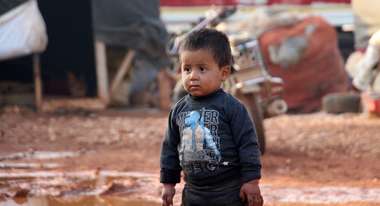 A child in a refugee camp in the Syrian province of Idlib.