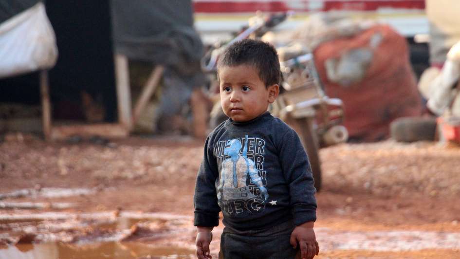 A child in a refugee camp in the Syrian province of Idlib.