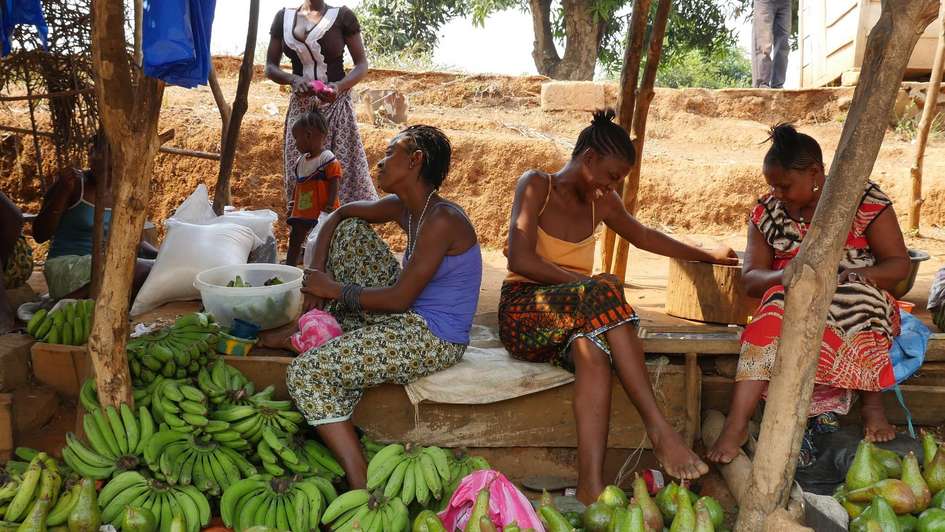 Market women and their stall.