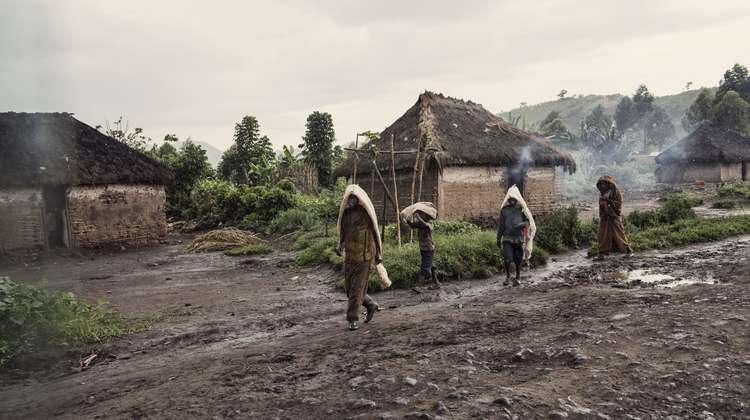 People walking on a street in North Kivu, DR Congo