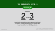Infographic with text: #PostCovidResilience – The World with Coronavirus. Children in 2 out of 3 households in countries in the Global South have significantly worse access to education today than before the COVID-19 pandemic.