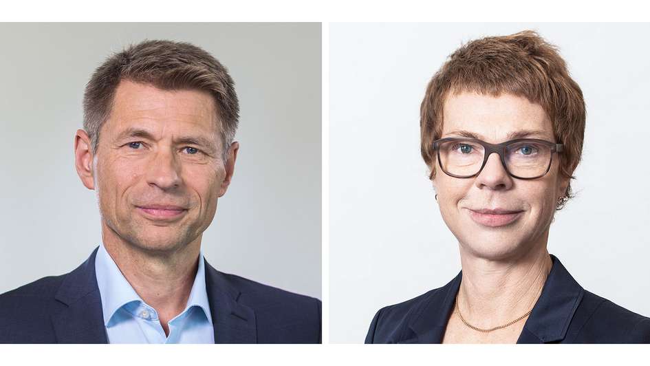 Zwei Porträtbilder nebeneinander. Links ist Mathias Mogge abgebildet, rechts Martina Schaub.