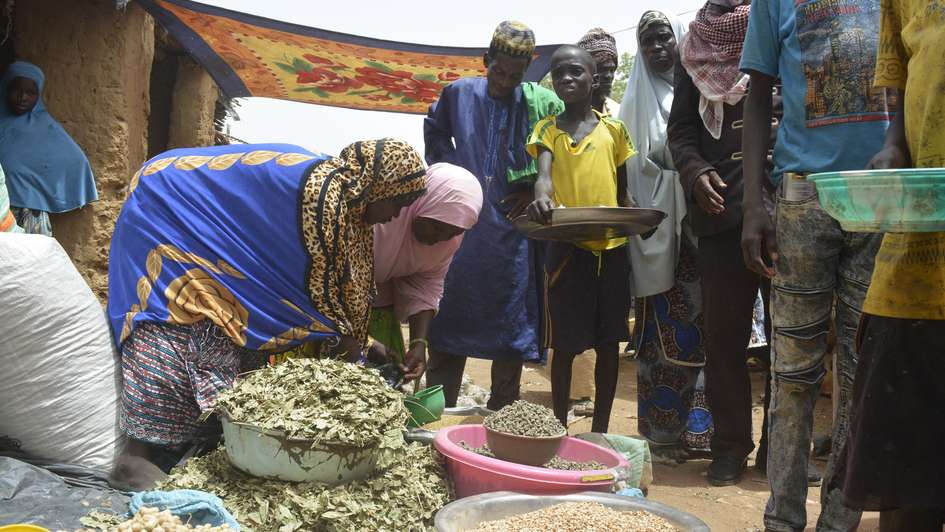 Women in Niger handling a variety of cereals