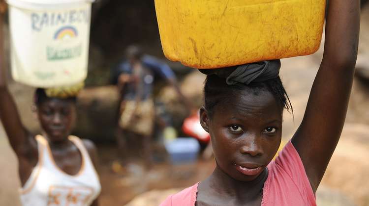 Women getting water in Sierra Leone.